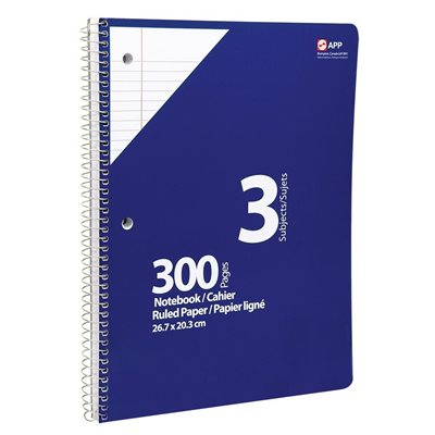 CAHIER SPIRALE 300 PAGES 3 SUJETS - PAPETERIE - ASIA PULP & PAPER ( CANADA ) LTD