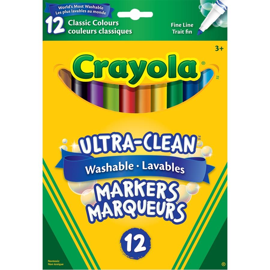 MARQUEURS CRAYOLA LAVABLES ULTRA-CLEAN (12) - INSTRUMENTS D'ECRITURE - CRAYOLA