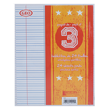TABLETTE ÉCRITURE INTERLIGNÉE-POINTILLÉE - PAPETERIE - Les importations Geocan inc