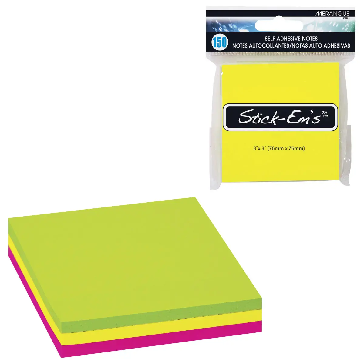 Notes autocollantes 3x3 neon 150f - PAPETERIE - MERANGUE