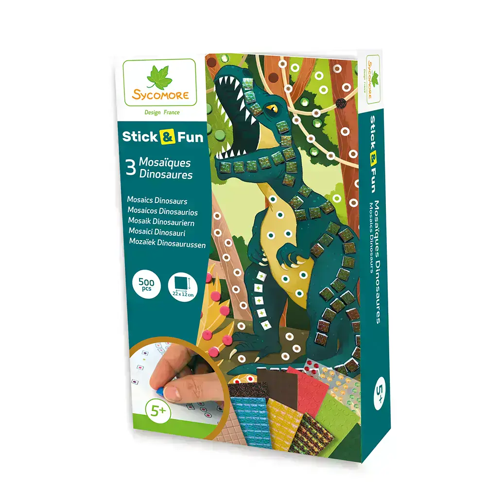 STYCK'N FUN - 3 MINI MOSAIQUES DINOSAURE - DESSIN & COLORIAGE - SYCOMORE