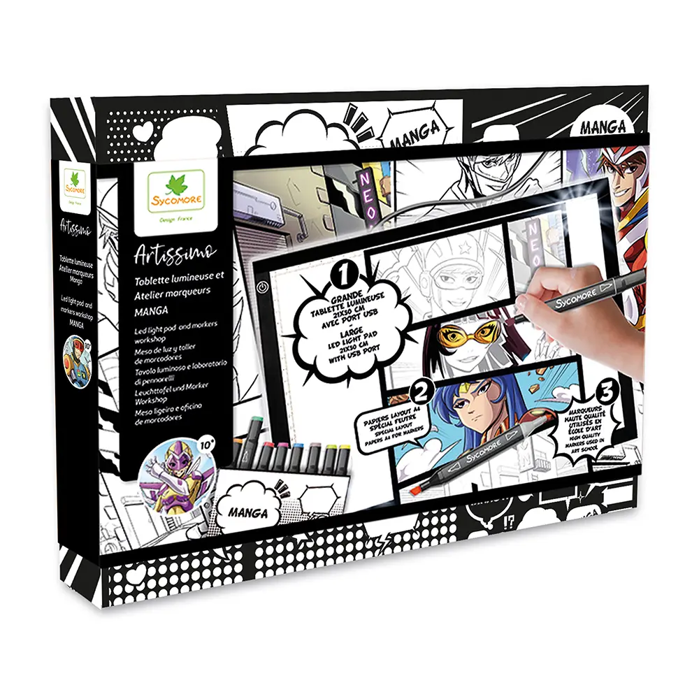 TABLETTE LUMINEUSE & MARQUEURS MANGA - DESSIN & COLORIAGE - SYCOMORE