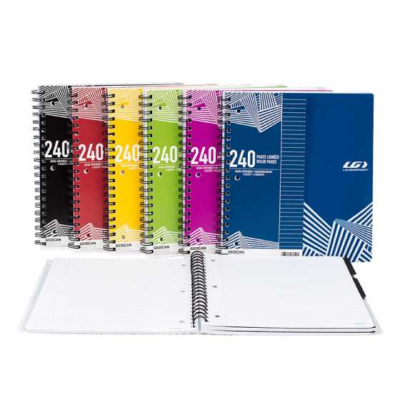 CAHIER SPIRALE 240P. COUV. PLASTIQUE - PAPETERIE - GEOCAN